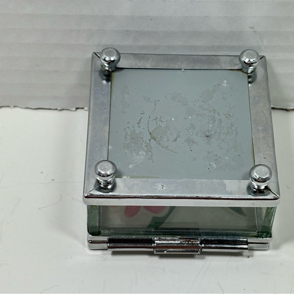 Stained Glass Pink Flower Jewelry Trinket Vanity Box Mirrored Bottom - Picture 9 of 11